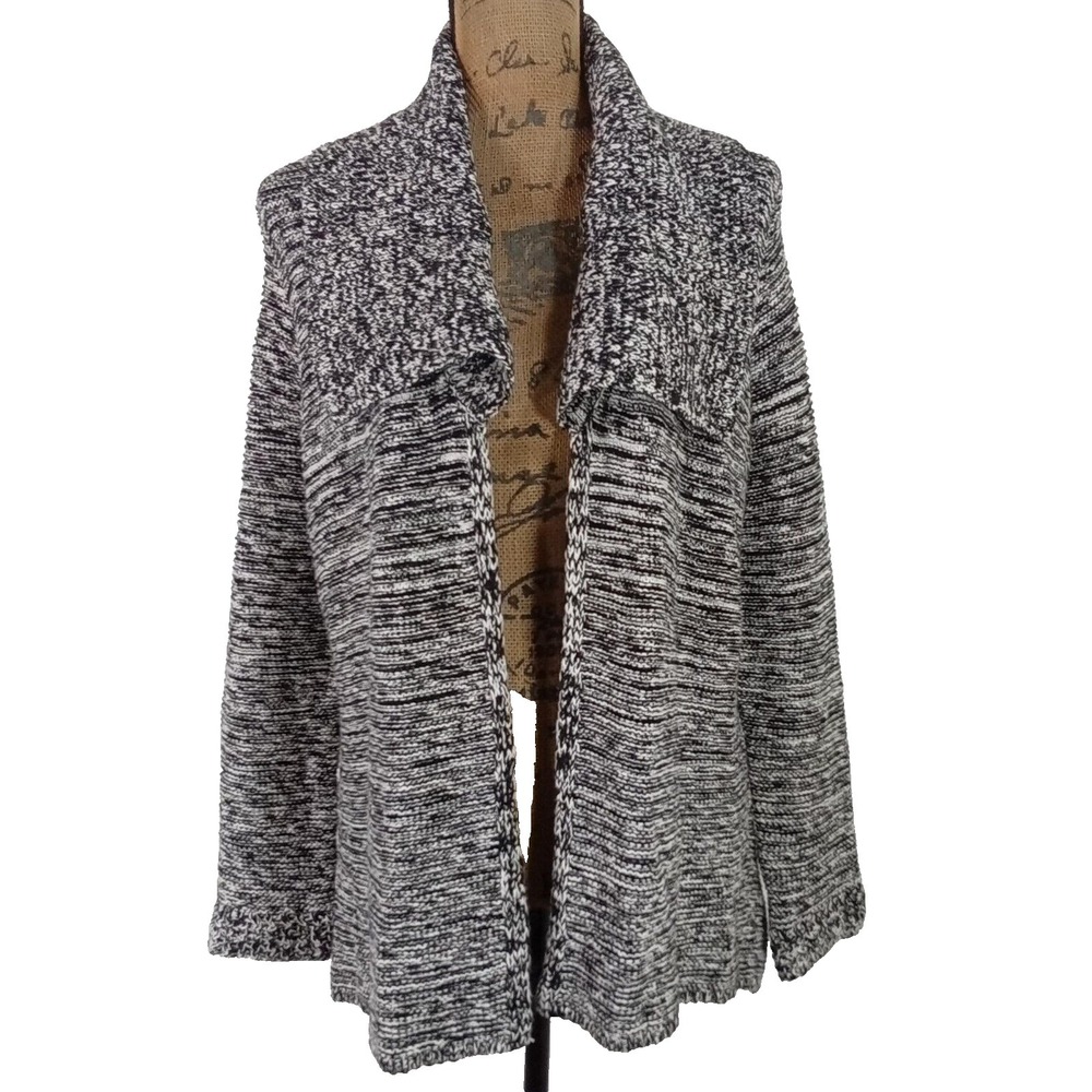 DANA BUCHMAN Sweater Cardigan MED Black White Merle Open Front NWT $76